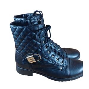 G by GUESS Byson Women’s Quilted Combat Boots Black Lace Up Side Zip Size 8M